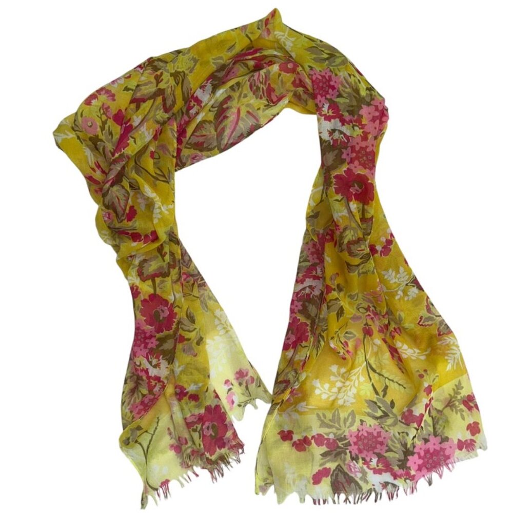 isaac mizrahi yellow pink floral rose print scarf Summer to Fall